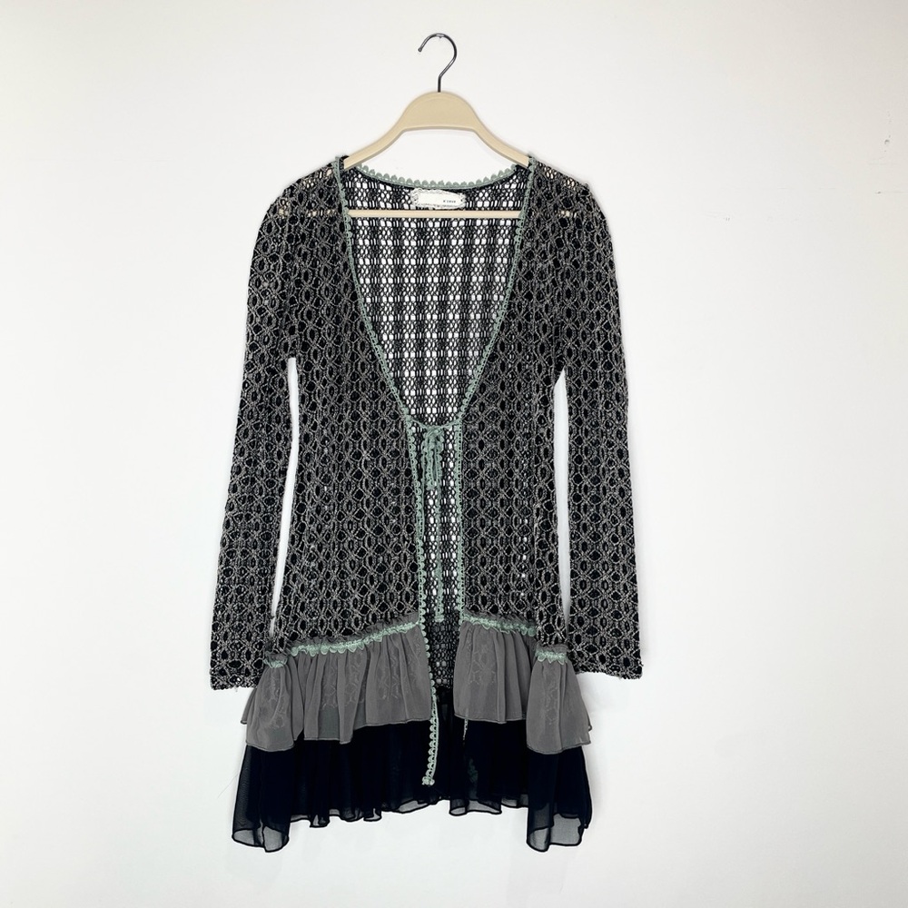 A'reve Cardigan Womens Whimsigoth witchy Black Crochet Ruffle flawless Size S
